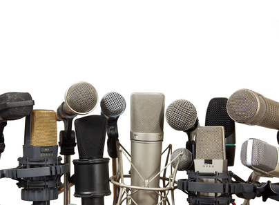 Conference meeting microphones on white background