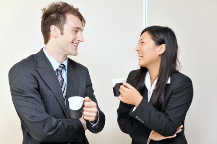 two business person talking